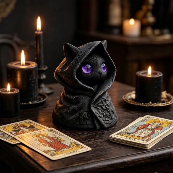 Beforeyayn Mysterious Cape Cats Statue, resin witch cat statue for alternative home decor gothic room Adults