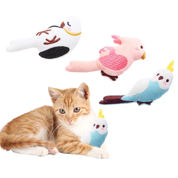 Opvise Interactive Cat Toys with Catnip Inside Cute Bird Design Bite-resistant Stress Relieve Teeth-grinding Soft Plush Cat Toys Random Style