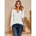 thumbnail image 2 of Women's V Neck Casual Long Sleeve Pullover Sweater Blouses Waffle Knit Henley Tops, 2 of 4