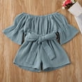 thumbnail image 2 of EYIIYE Toddler Girls Off Shoulder Playsuit Flared Sleeves Wide Leg Jumpsuit, 2 of 9