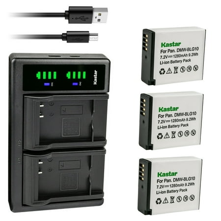 Kastar 3-Pack DMW-BLG10 Battery and LTD2 USB Charger Replacement for Panasonic Lumix DMC-GX80  Lumix DMC-GX85  Lumix DMC-LX100  Lumix DMC-LX100K  Lumix DMC-LX100S  Lumix DMC-S6  Lumix DMC-ZS60 Camera
