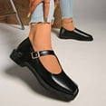 thumbnail image 6 of Xfvqtps Womens Mary Jane Shoes Adjustable Buckle Strap Square Toe Leather Upper Low Heel Comfortable Casual Flats Slip on Footwear Black, 6 of 9