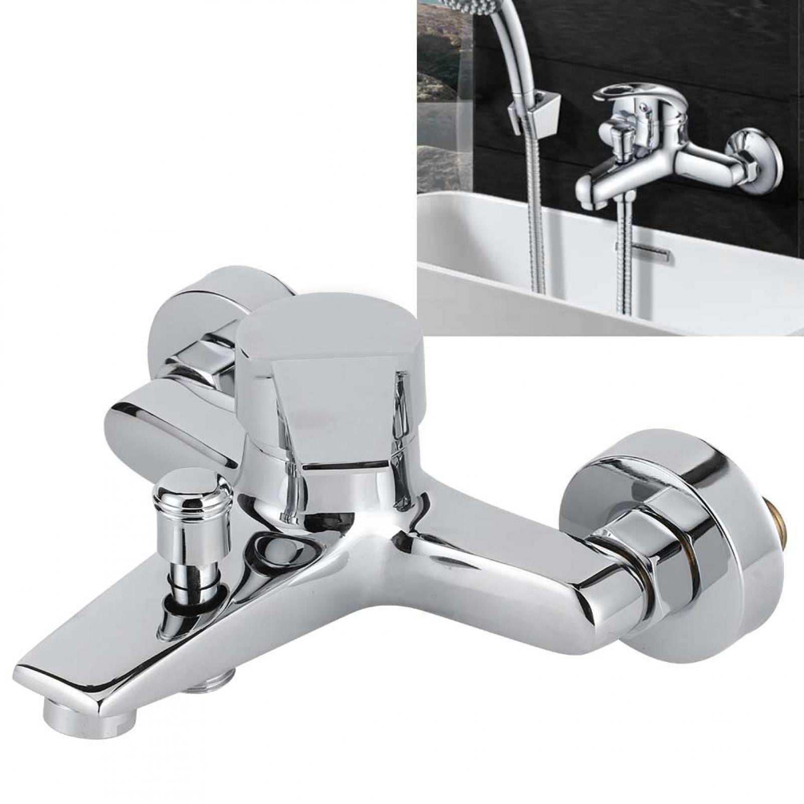 Rupoun Wall Mounted Triple Shower Faucet G1/2in Thread Copper Bathroom Bathtub Mixer Tap with Lifting Switch for Hot and Cold Water Control (6.9 inches / 17.5 cm Width) Silver Finish