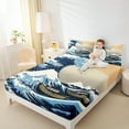 thumbnail image 4 of Manfei Japanese Style Bed Sheets,Sea Ocean Waves Nautical King Sheets,Ukiyoe Themed Sheet Set For Children,Super Cozy Room Decor,4pcs, 4 of 7