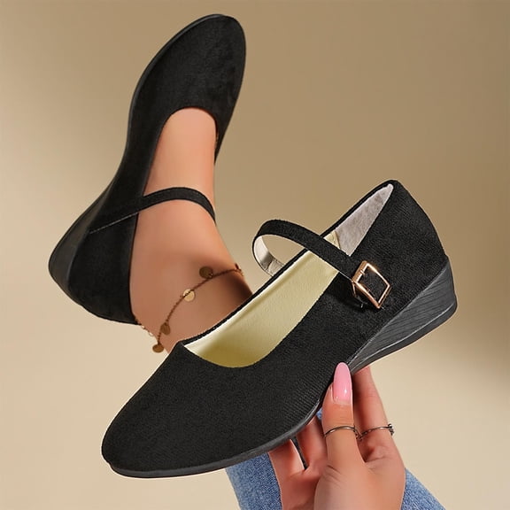 Women's Wedge Heel Shoes Baeitkot Women's Casual Versatile Solid Color Indoor and Outdoor Soft Soled Trendy Loafers Wedge Heel Shoes Black 40