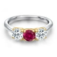thumbnail image 3 of Gem Stone King 925 Silver and 10K Yellow Gold Red Created Ruby and White Topaz Engagement Ring for Women | 1.80 Cttw | Round 5MM | Gemstone July Birthstone | Size 6, 3 of 6