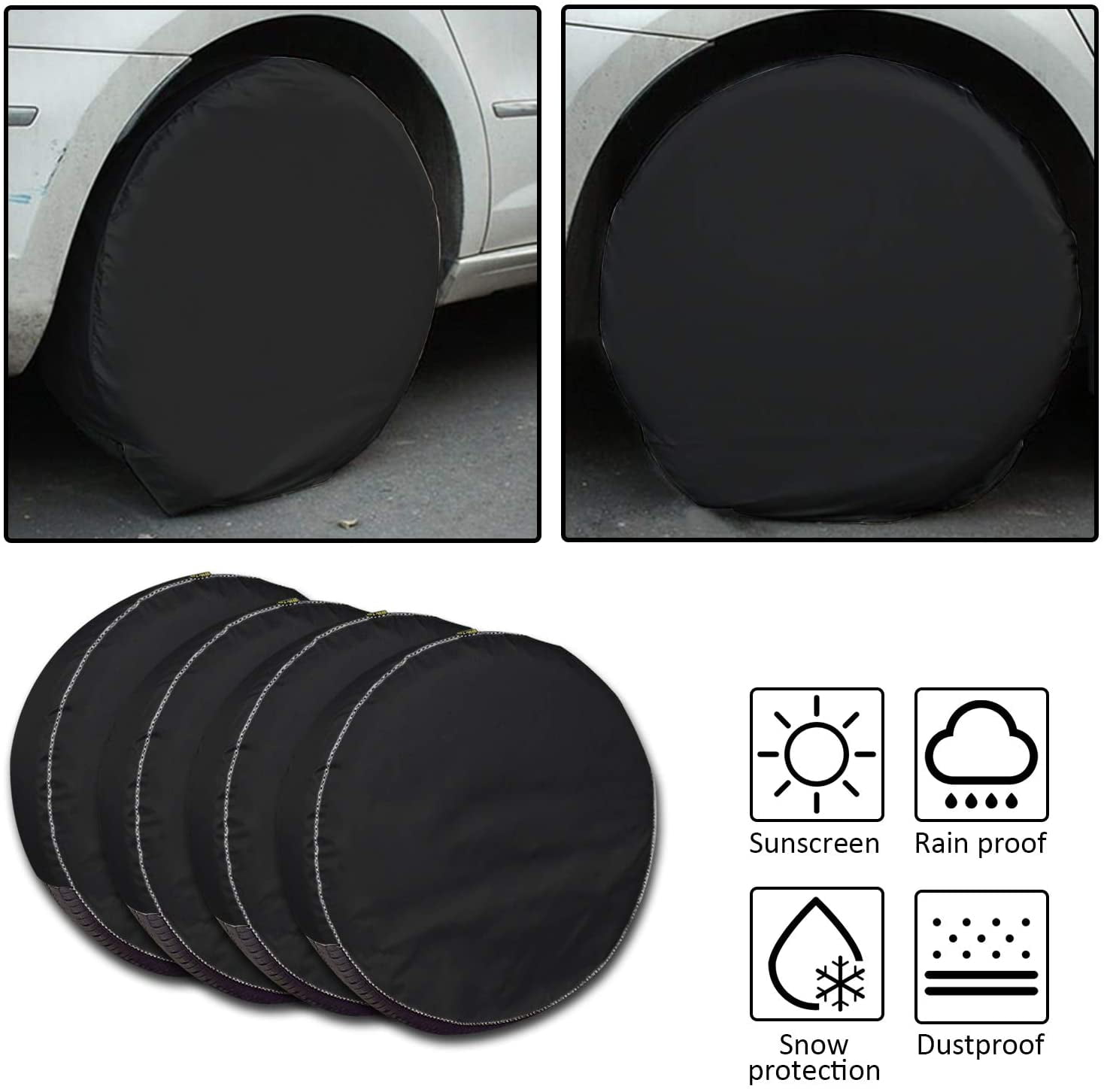 Fits 30 to 32,Black Tire Covers 4 Pack,Set of 4 Wheel Tire Covers for RV Auto Truck Car Camper Trailer,Waterproof Sun-Proof Weatherproof Tire Protectors