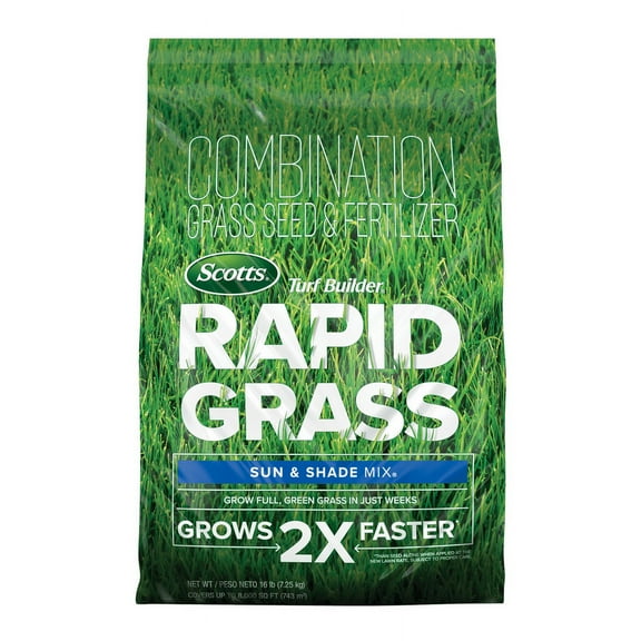 Scotts Turf Builder Rapid Grass Sun and Shade Mix, Grass Seed and Fertilizer, 16 lbs.