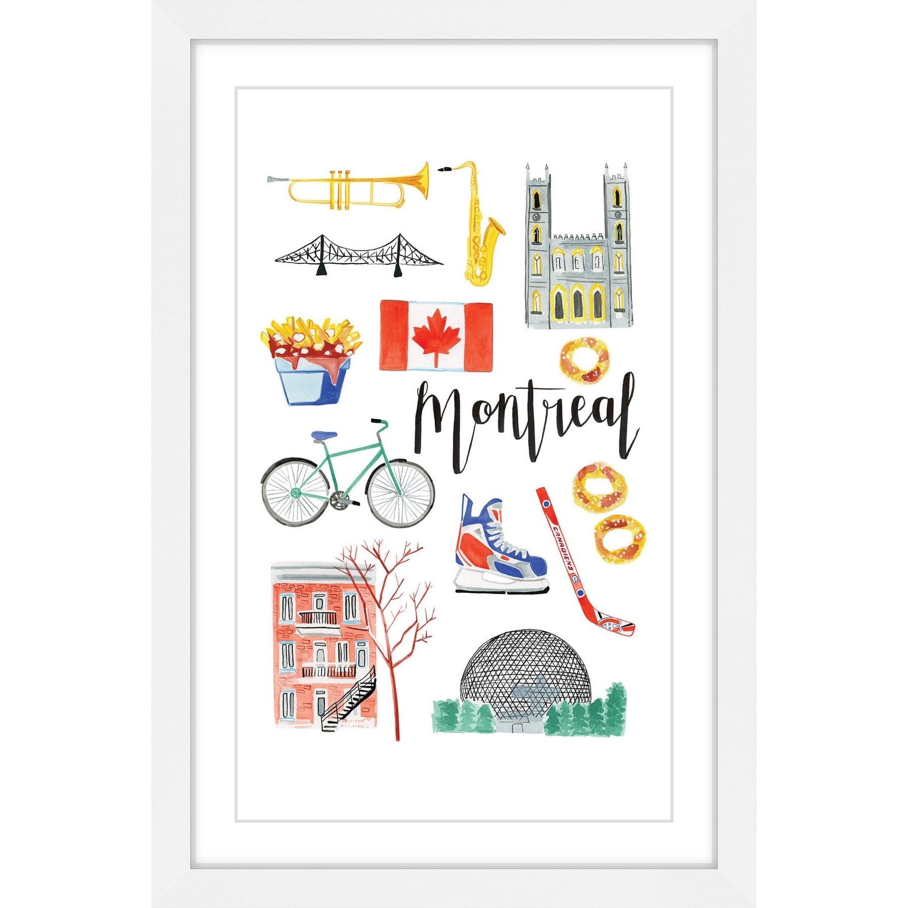 Marmont Hill "Montreal Icons" By Molly Rosner Framed Painting Art Print, 30.0" x 1.5"