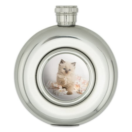

Miradoll Ragdoll Cat Kitten Flowers Round Stainless Steel 5oz Hip Drink Flask
