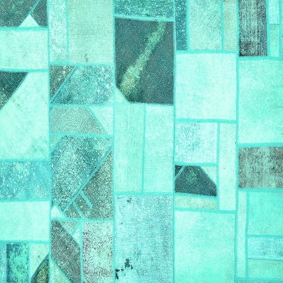 Ahgly Company Machine Washable Indoor Square Patchwork Turquoise Blue Transitional Area Rugs, 4' Square