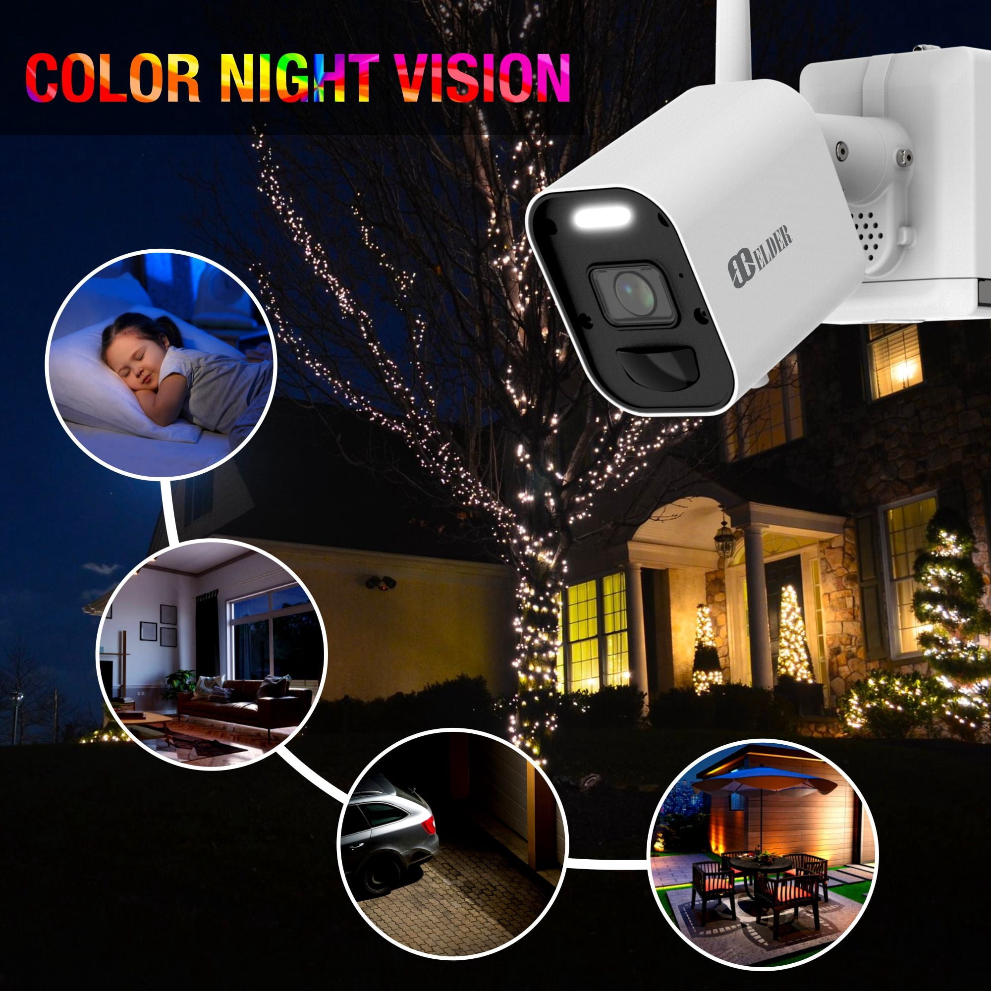 Elder 4K Wireless Security Camera System 1TB Wire-Free, 8Ch NVR 6-Camera Battery WiFi Surveillance Outdoor, Color Night Vision, Spotlight Deterrence & Two-Way Talk