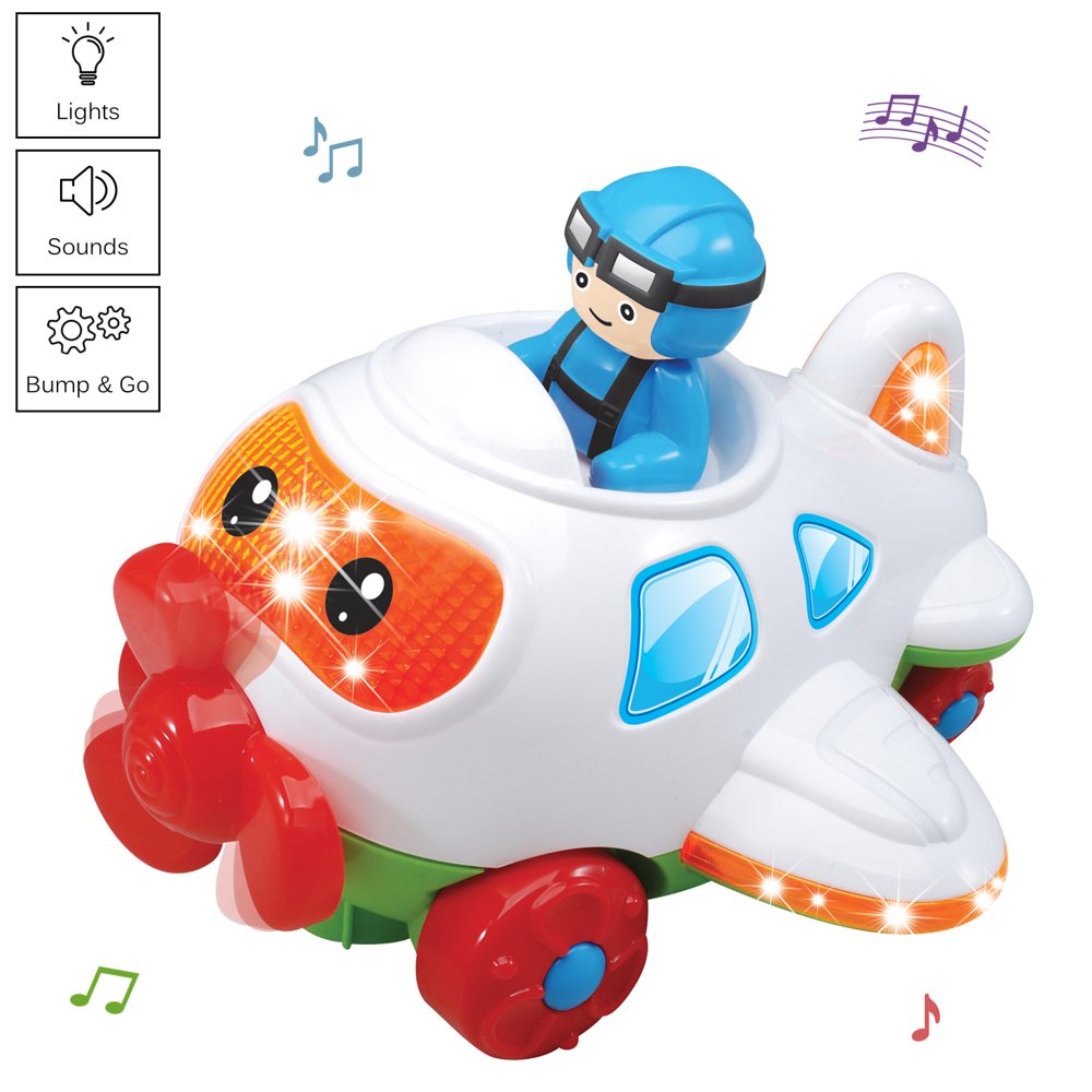 Vokodo Musical Airplane With Pilot Functional Lights And Sounds Bump