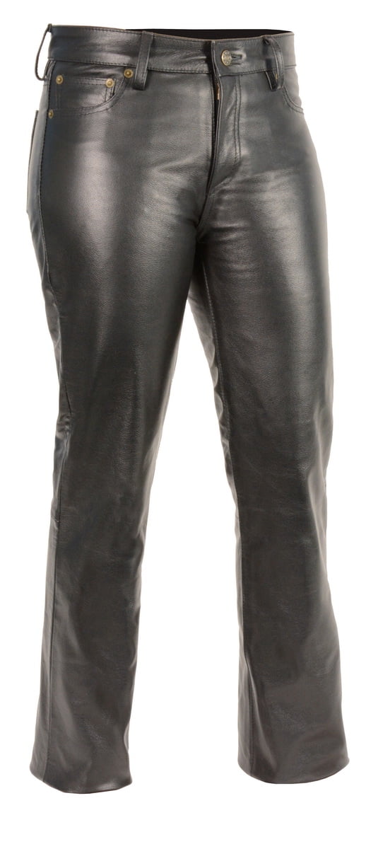 M-BOSS Motorcycle Apparel-BOS26501-BLACK-8-Womens Classic 5 Pocket Leather Pants-BLACK-8 