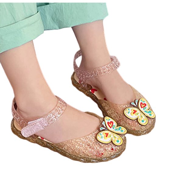 Eltusu Girls Jelly Sandals with Strap, Closed Toe PU Princess No Slip Summer Shoes Gold Size 1(Big Kids)