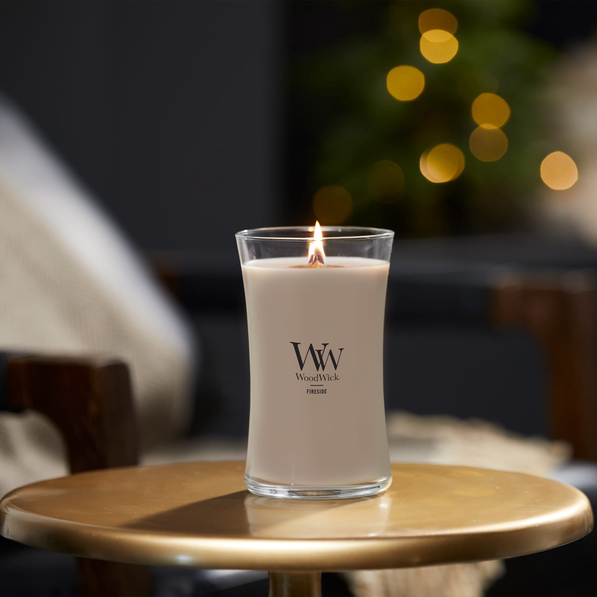 WoodWick Large Hourglass Scented Candle, Crackles as it Burns, Fireside, 21.5 oz