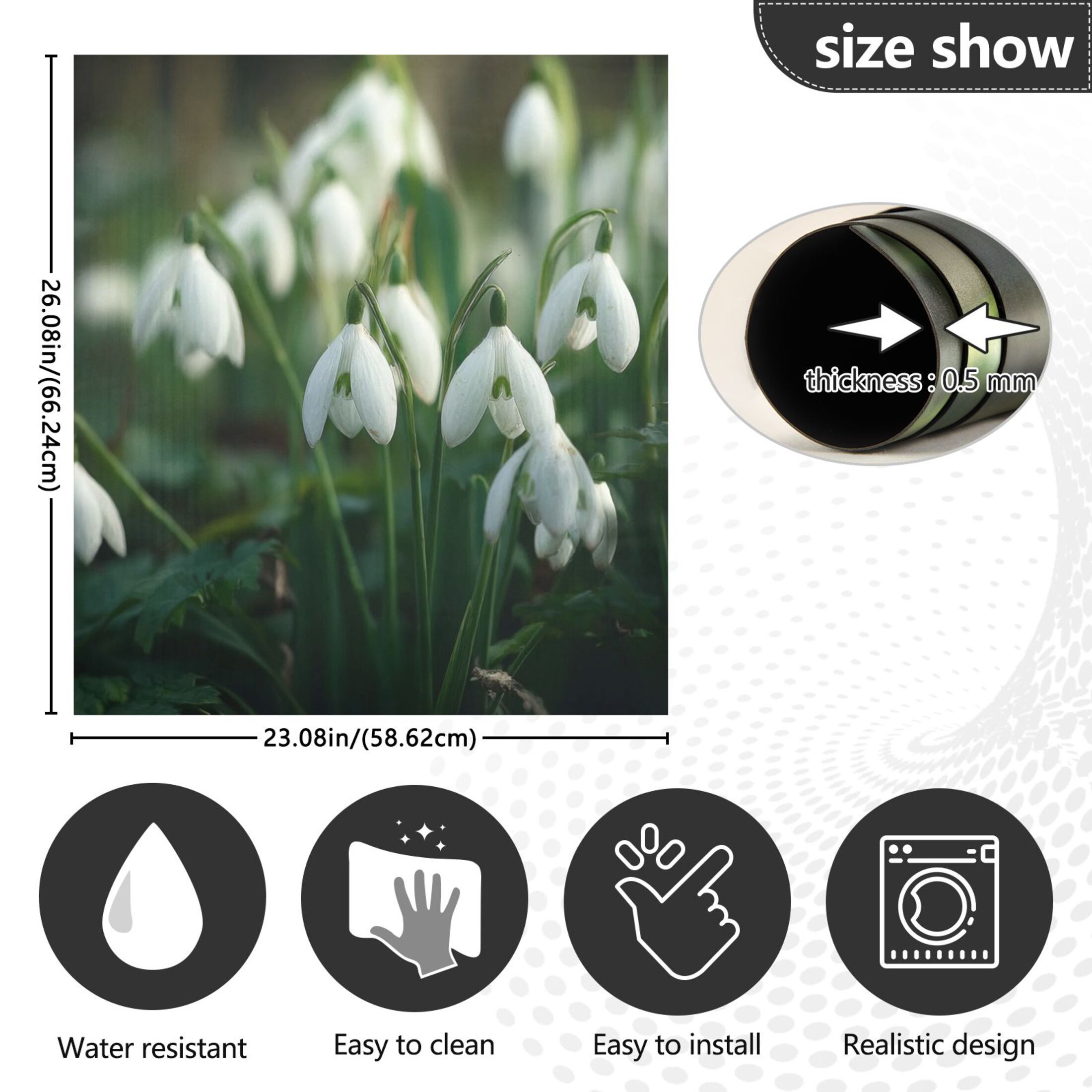 IAUYY Magnetic decorative sticker - 23x26 Inch PVC Refrigerator Decorative Cover, Removable DIY Art for Kitchen Appliances Delicate White Petals