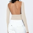 thumbnail image 5 of AXXD Womens Sweatshirts Trendy Basic Summer 2024 Halter Long Sleeve Top Slim Temperament Solid Color Base Shirt Sexy Spice Girl T-shirt, 5 of 5