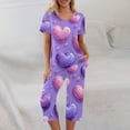thumbnail image 6 of Valentines Pajamas for Women Funny Graphic Heart Lounge Sets for Women 2 Piece Plus Size V Neck Shirts & Capri Pants Pjs Sets Sleepwear with Pockets, 6 of 6