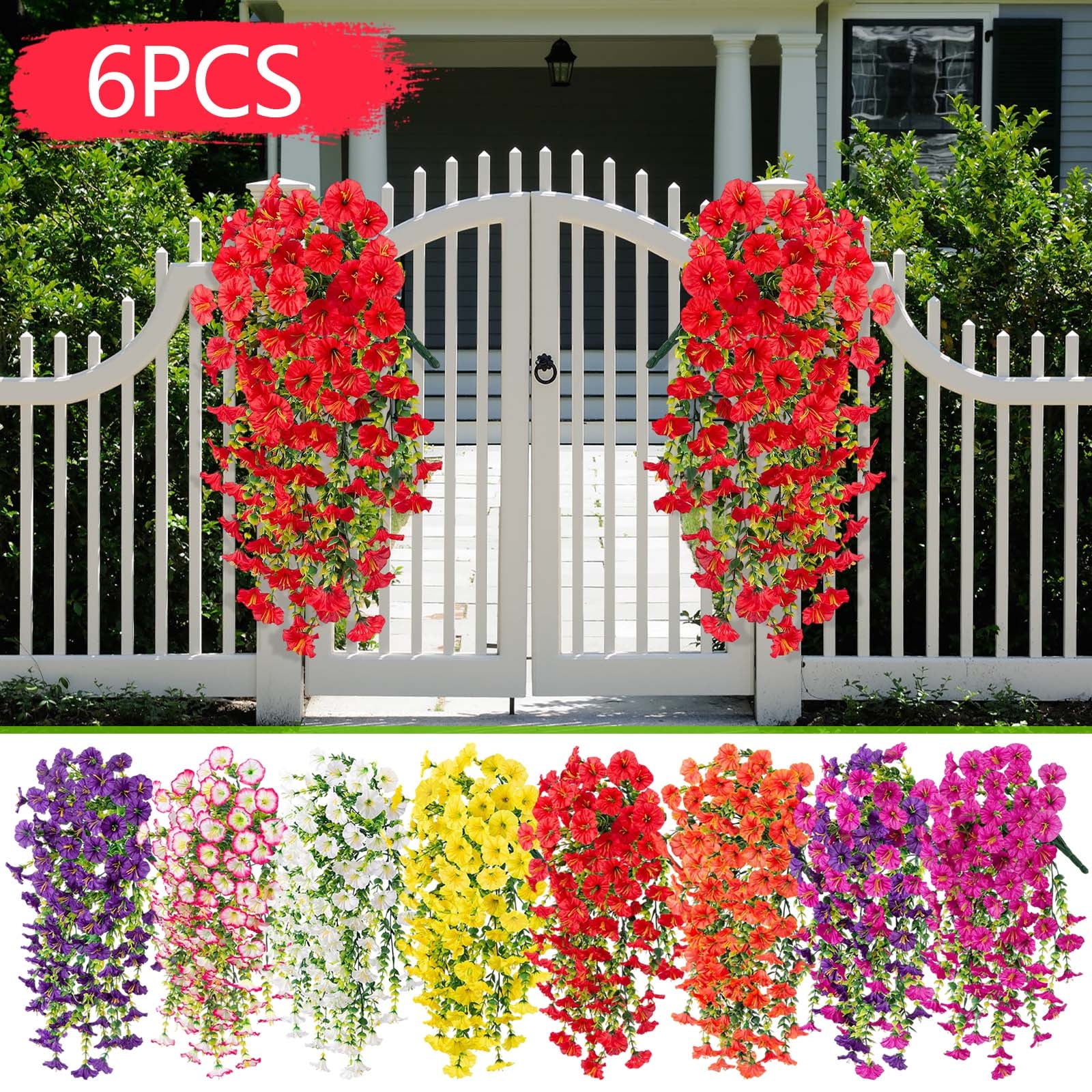 6pcs Artificial Hanging Morning Glory Flowers, Durable Silk Morning Glory Faux Flowers, Decoration for Garden, No Fade Plastic Flowers for Wedding Events, Suitable for Home Decor