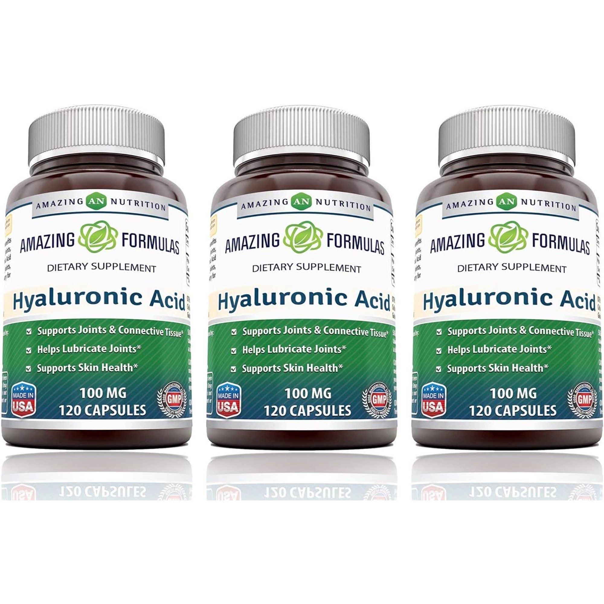 Amazing Formulas Hyaluronic Acid 100mg Per Serving 120 Capsules Supplement | Non GMO | Gluten Free | Made in USA |Pack of 3