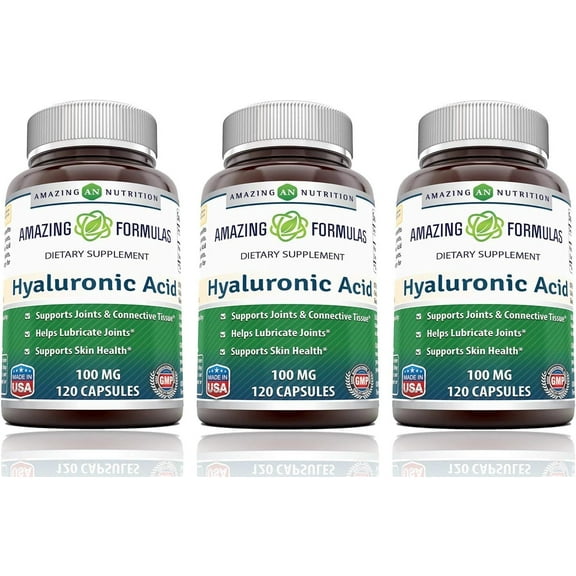 Amazing Formulas Hyaluronic Acid 100mg Per Serving 120 Capsules Supplement | Non GMO | Gluten Free | Made in USA |Pack of 3