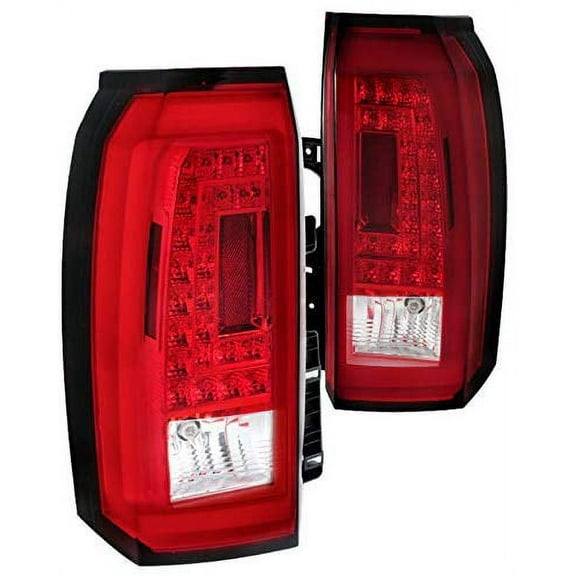 LED Light Bar Rear Tail Lights Brake Lamp Chrome Housing Red Lens Made For And Compatible With 2015 - 2018 Chevrolet Chevy Tahoe Suburban 15 16 17 18