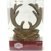 Holiday Time, Brown Paper Stag Head Christmas Shatterproof Ornaments , 4 Count