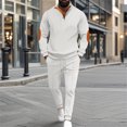 thumbnail image 2 of VBTAPA 2 Piece Outfits for Men Waffle Knit Tracksuit Quarter Zip Pullover and Jogging Pants Casual Sweatsuit Sets with Pockets Today's Sales White XL, 2 of 8