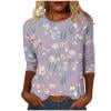 Raeneomay 3/4 Length Sleeve Womens Tops Women's Fashion Printed T-Shirt Blouse Round Neck Casual Tops