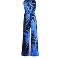 thumbnail image 2 of Monos de mujer con escote en V profundo y estampado con cordones y espalda descubierta, mono suelto con pierna recta para primavera y verano, azul S, 2 of 6