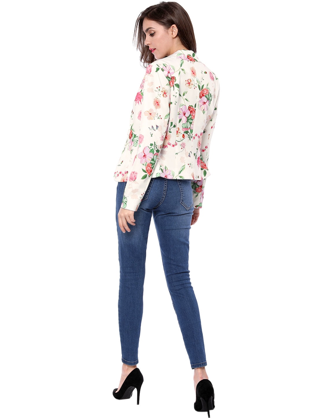 DARING DIVA Women's Elegant Notched Lapel Floral Print Blazer 2XL White-Floral