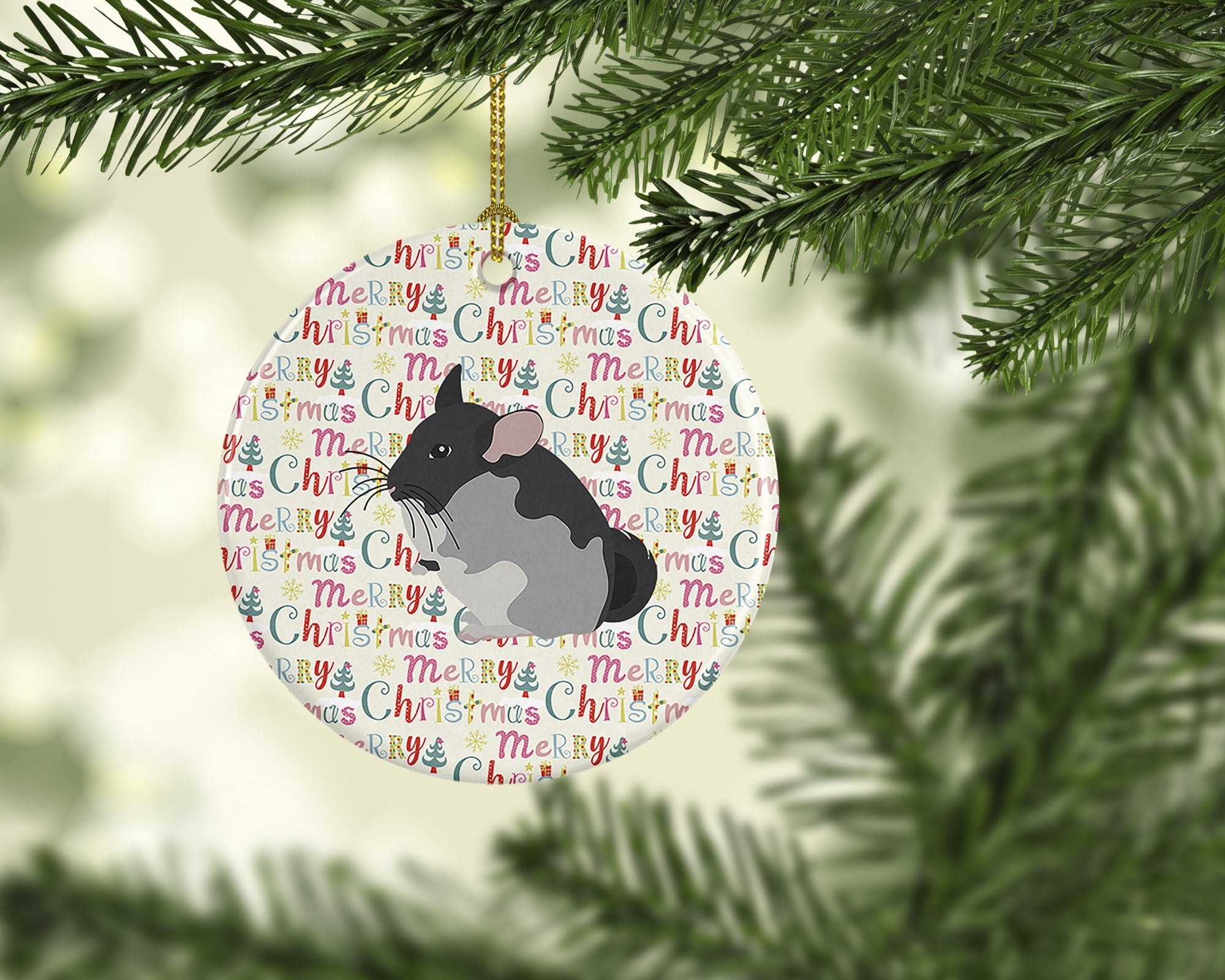 Black Velvet Chinchilla Christmas Ceramic Ornament 2.8 in x 2.8 in