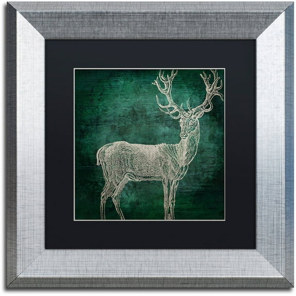 Trademark Fine Art "Emerald Deer" Canvas Art by Color Bakery Black Matte, Silver Frame