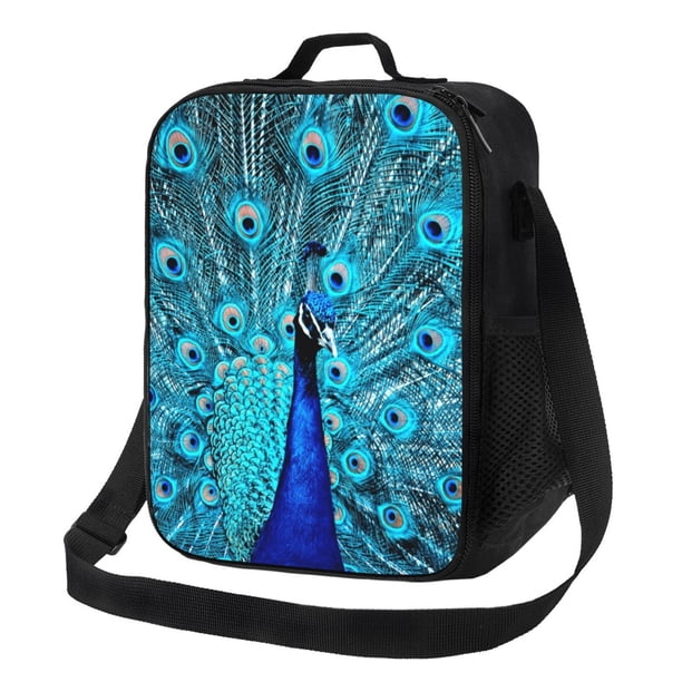 Fotbe Beautiful Blue Peacock Lonchera Bolsa de Almuerzo para Hombres y Mujeres, Lonchera de Gran Capacidad, Bolsa de Almuerzo Reutilizable, Bolsa Térmica Aislante
