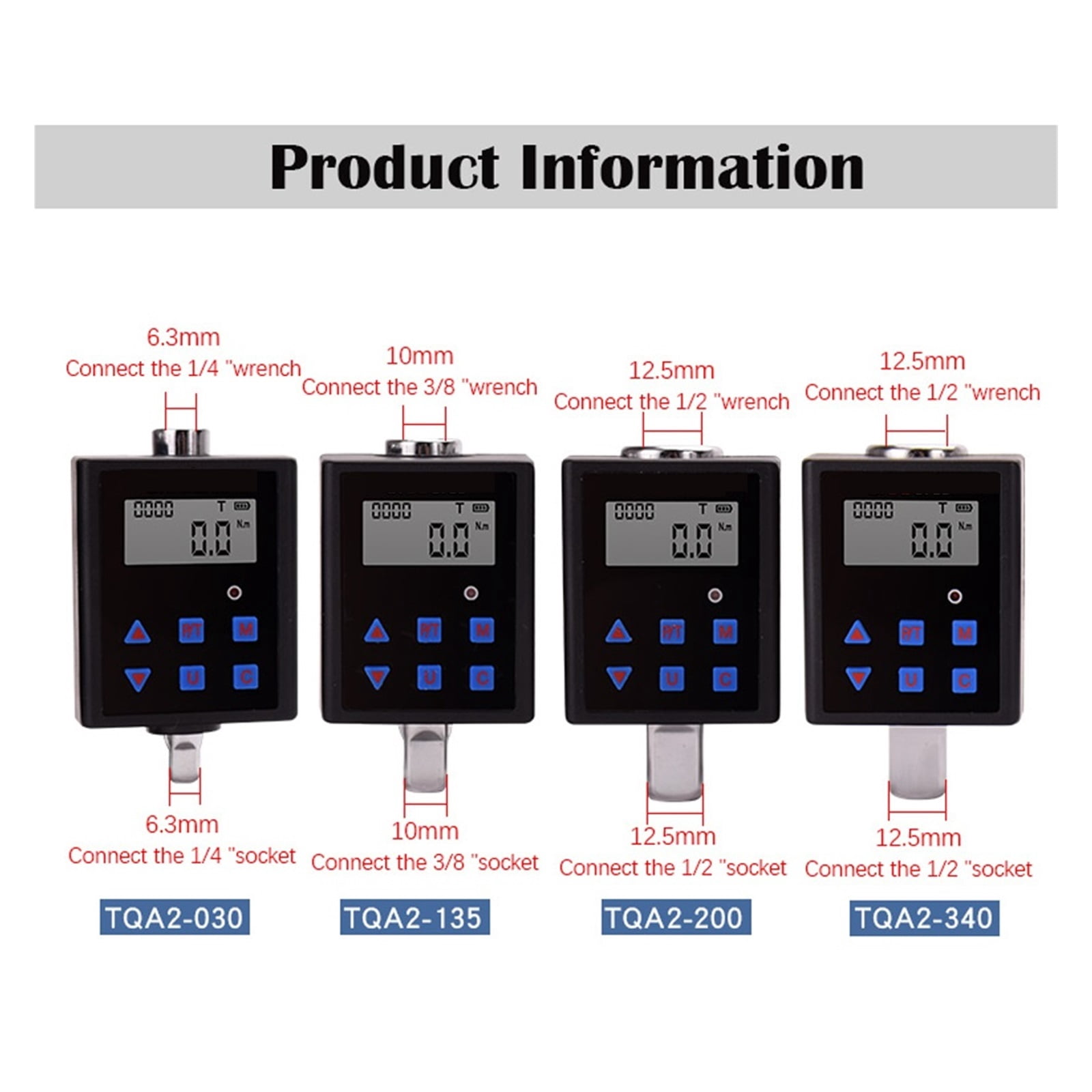 1/2" 1/4" 3/8" Digital Torque Meter Measurement Adapter Spark Bicycle KG Torque Wrench Gauge Tester Screwdriver 3-340 N.m ,Versatile Torque Units