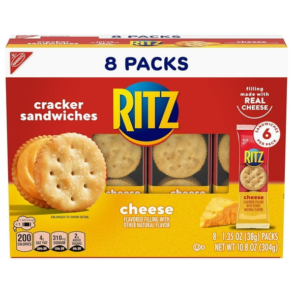 RITZ Cheese Sandwich Crackers, Lunch Snacks, 8 Snack Packs (6 Crackers Per Pack)