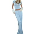 thumbnail image 1 of Conjunto de Dos Piezas para Mujer, Estilo Casual, Ideal para Estar en Casa. Incluye Top de Larga Ligeramente Corto y Pantalón de Pierna . Azul - Corto S, 1 of 6