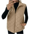 thumbnail image 4 of Xdegoge Puffer Vest for Women Trendy Loose Fit Lightweight Outwear Vest with Pockets Stand Collar Quilted Zip up Puffer Vest Lightweight Zip Quilted Vest Padded Gilet Chamarras Para Mujer Khaki L, 4 of 9
