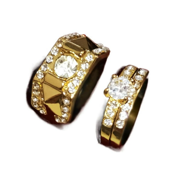 PERITANG Mens Titanium Ring Wedding Band Cubic Zirconia 14K Gold Plated Couple Ring Fashion Men Women Wedding Rings With White Gift Box