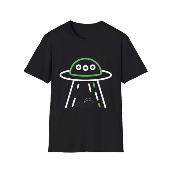 Funny Graphic Cat Knife UFO Alien Abduction Women Men | Novelty Graphic Cat UFO Alien Abduction Abducted  Unisex Softstyle T-Shirt