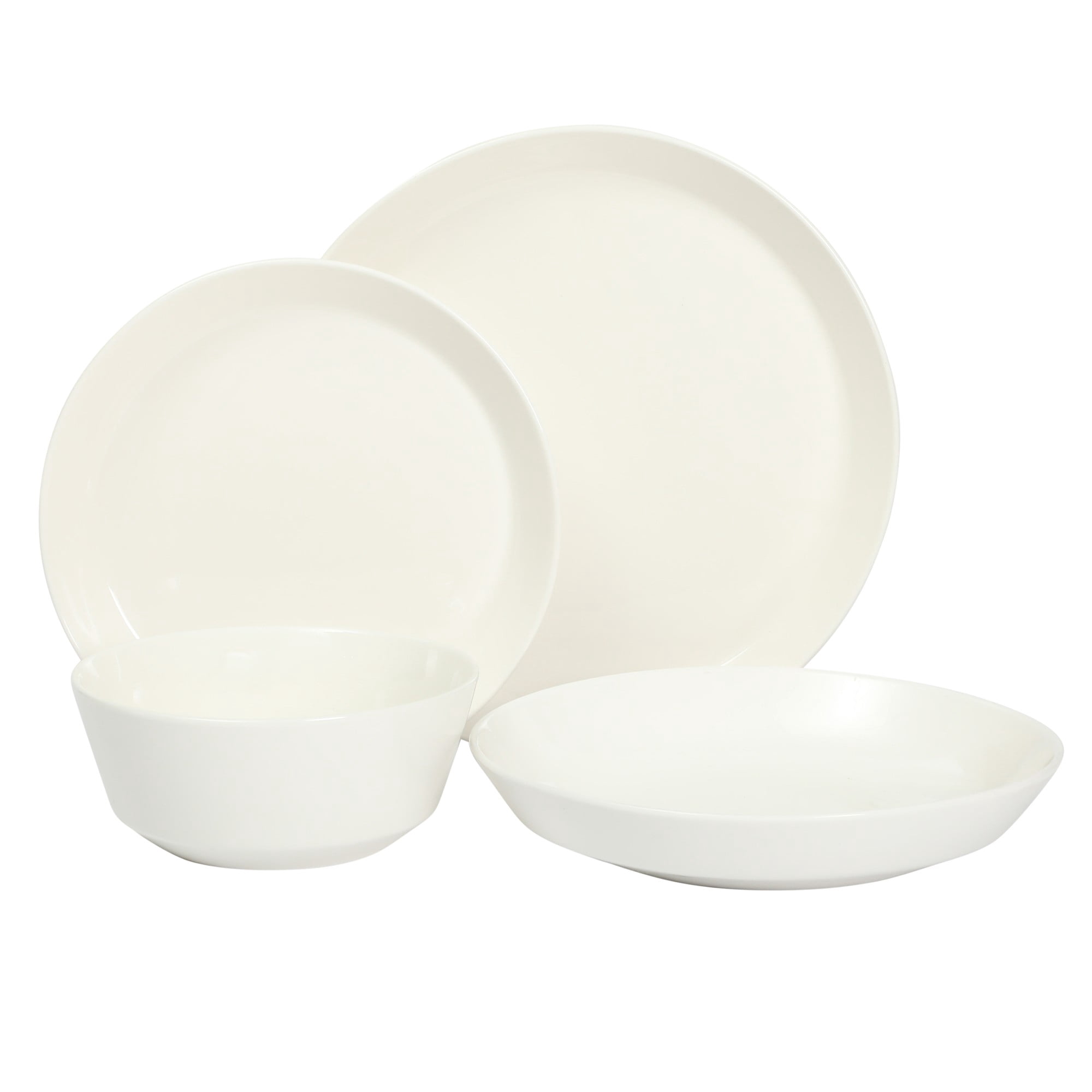 Gibson Home Summer Shades 16 Piece Plates and Bowls Dishes Service for 4 Porcelain Dinnerware Set - White