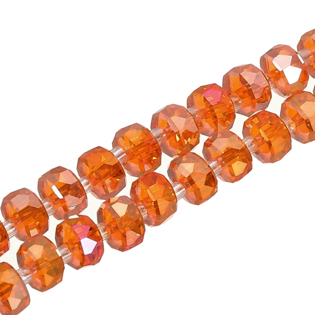 Uxcell Cuentas de Cristal de Vidrio, Cuentas de Cristal Rondelle de 8 mm con Corte Facetado, Hebra de Gemas con Cuentas Espaciadoras para Manualidades, Pulsera, Collar, Naranja