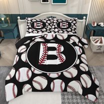 Homewish Boys Baseball Sports Bedding Comforter Set, Cute Initial B Letter Twin Comforter Sets, Black White Cartoon Reversible Bedding Set, Ultra Soft Bedroom Decor, 2pcs