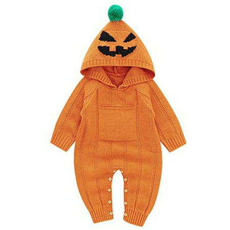 

Capreze Buttons Romper One Piece Playsuit Infant Loose Hooded Jumpsuit Party Solid Color Bodysuit Orange 80