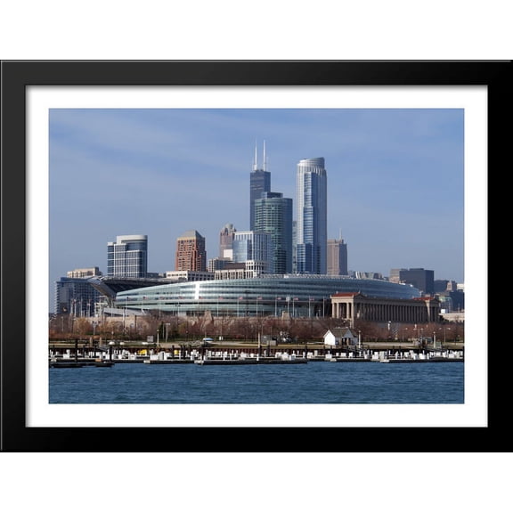 Soldier Field 38x28 Large Black Wood Framed Print Art - Home of the Chicago Bears