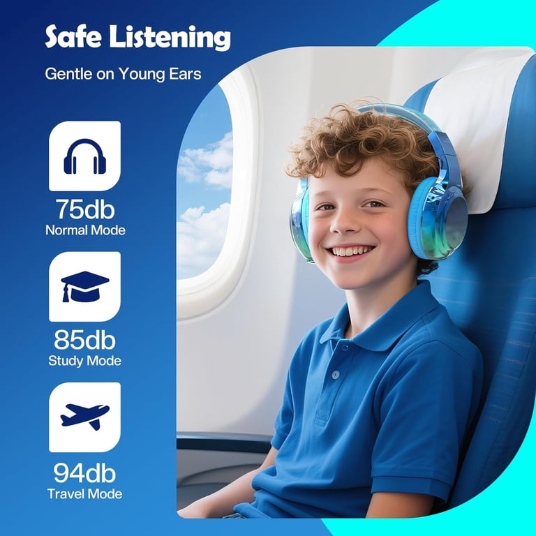 QearFun Kids Bluetooth Headphones, Blue Gradient photo 7