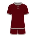 thumbnail image 5 of VISALY Pajama Short Sets Women 2 Piece Sets for Women Summer, Women's Comfortable Casual Home Wear Round Neck T-Shirt Shorts Pajamas Set, Cotton Pajamas Set Pijama Algodón Mujer, Wine,XL, 5 of 6