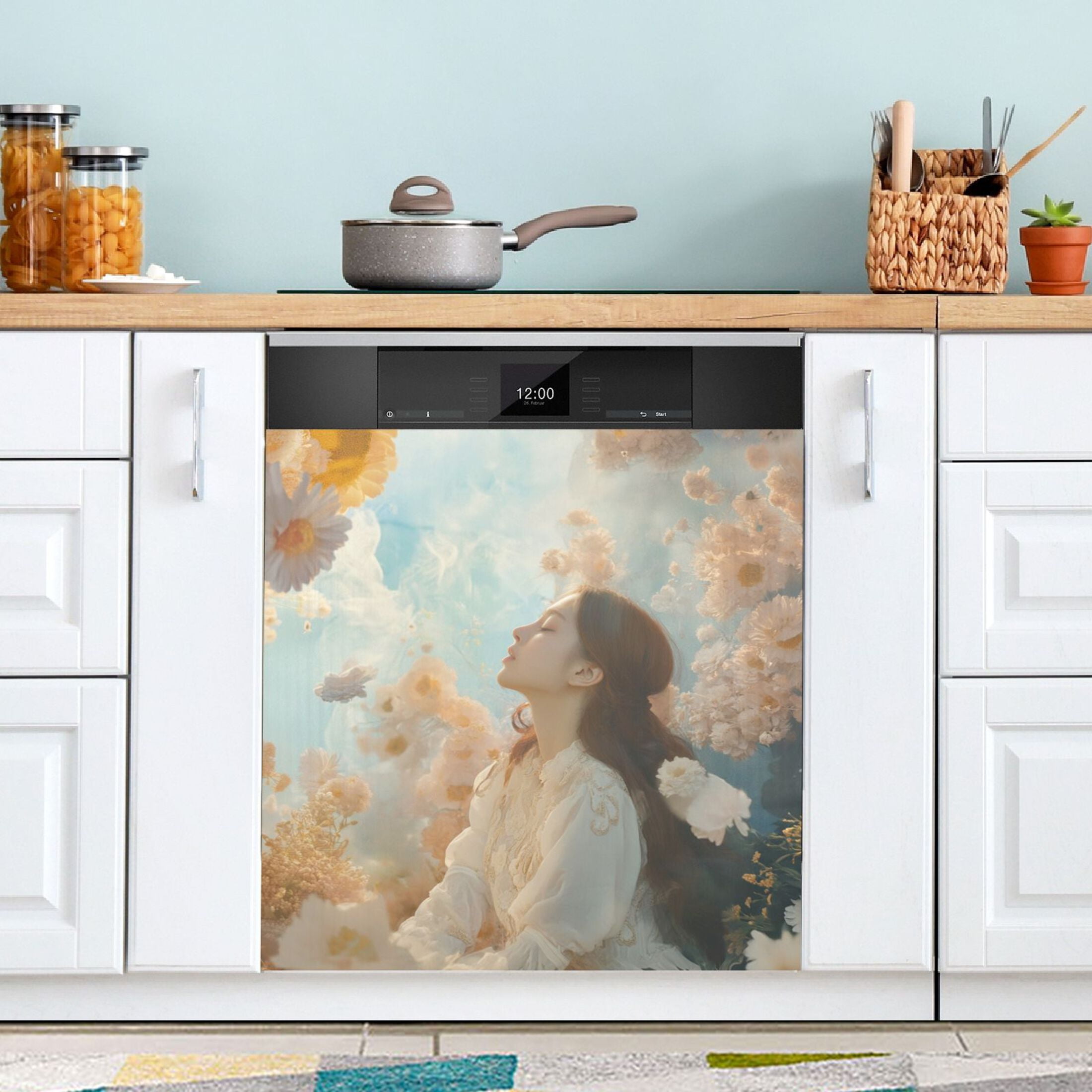 Dishwasher Magnetic Sticker 23x26 Inch Refrigerator Magnetic Sticker Washing Machine Magnetic Sticker Kitchen Panel Magnetic Sticker Home Decor Beauty Flower Beauty