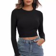 thumbnail image 2 of Zshosam Womens Long Sleeve Shirts Slim Fit Crew Neck Going Out Tops Basic Tees Trendy Fashion Fall Outfits 2024(Black,M), 2 of 7